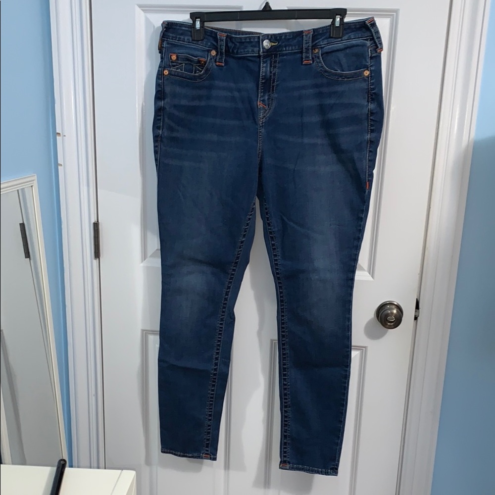 True Religion Size 40 Blue Skinny Jeans with Stretch and Tapered Fit
